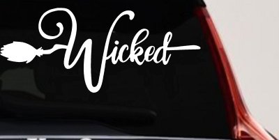Wicked Witch Text with Broom Car or Truck Window Vinyl Decal Sticker