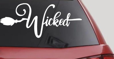 Wicked Witch Text with Broom Car or Truck Window Vinyl Decal Sticker