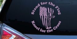 Stand for the Flag Kneel for the Cross worn US Flag and Cross Christian Car or Truck Window Vinyl Decal Sticker (Lilac)