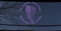 Stand for the Flag Kneel for the Cross worn US Flag and Cross Christian Car or Truck Window Decal Sticker (Purple)