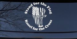 Stand for the Flag Kneel for the Cross worn US Flag and Cross Christian Car or Truck Window Decal Sticker
