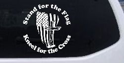 Stand for the Flag Kneel for the Cross worn US Flag and Cross Christian Car or Truck Window Decal Sticker