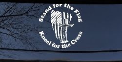 Stand for the Flag Kneel for the Cross worn US Flag and Cross Christian Car or Truck Window Decal Sticker
