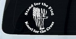 Stand for the Flag Kneel for the Cross worn US Flag and Cross Christian Car or Truck Window Decal Sticker