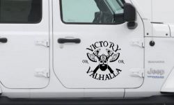 Viking Victory or Valhalla Axes and Bearded Skull Military Car or Truck Window Decal Sticker (Black)