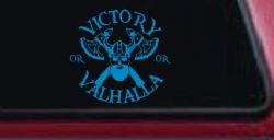 Viking Victory or Valhalla Axes and Bearded Skull Military Car or Truck Window Decal Sticker (Blue)