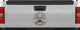 Viking Victory or Valhalla Axes and Bearded Skull Military Car or Truck Window Decal Sticker (Brown)