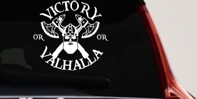 Viking Victory or Valhalla Axes and Bearded Skull Military Car or Truck Window Vinyl Decal Sticker