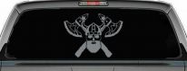 Bearded Viking Skull With Battle Axes  Skulls Car or Truck Window Decal Sticker (Telegrey)
