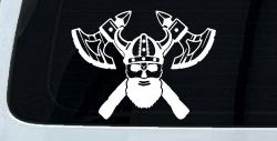 Bearded Viking Skull With Battle Axes  Skulls Car or Truck Window Decal Sticker