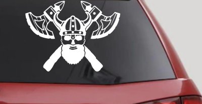 Bearded Viking Skull With Battle Axes  Skulls Car or Truck Window Vinyl Decal Sticker