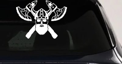 Bearded Viking Skull With Battle Axes  Skulls Car or Truck Window Vinyl Decal Sticker