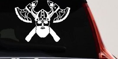 Bearded Viking Skull With Battle Axes  Skulls Car or Truck Window Vinyl Decal Sticker