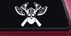 Bearded Viking Skull With Battle Axes  Skulls Car or Truck Window Decal Sticker