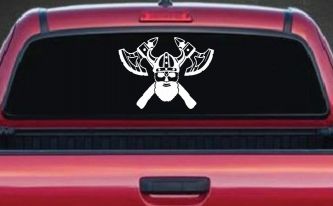 Bearded Viking Skull With Battle Axes  Skulls Car or Truck Window Decal Sticker