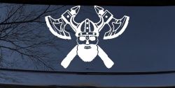 Bearded Viking Skull With Battle Axes  Skulls Car or Truck Window Decal Sticker