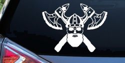 Bearded Viking Skull With Battle Axes  Skulls Car or Truck Window Decal Sticker