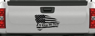 In God We Trust with American Flag Christian Car or Truck Window Vinyl Decal Sticker (Matte Black)