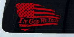 In God We Trust with American Flag Christian Car or Truck Window Vinyl Decal Sticker (Red)