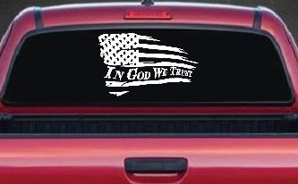 In God We Trust with American Flag Christian Car or Truck Window Decal Sticker