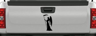 Female Woman Girl Grimm Reaper Car or Truck Window Decal Sticker (Black)