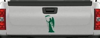 Female Woman Girl Grimm Reaper Car or Truck Window Decal Sticker (Dark Green)