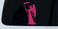 Female Woman Girl Grimm Reaper Car or Truck Window Decal Sticker (Hot Pink)