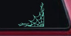 Corner Spider Web With Swirls Car or Truck Window Decal Sticker (Mint)