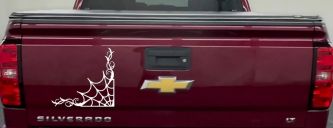 Corner Spider Web With Swirls Car or Truck Window Vinyl Decal Sticker (White)