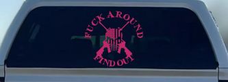 FAFO F*ck Around and Find Out with Flag Skull AR 15 Country Car or Truck Window Decal Sticker (Hot Pink)