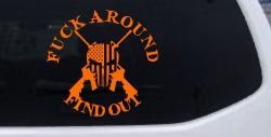 FAFO F*ck Around and Find Out with Flag Skull AR 15 Country Car or Truck Window Vinyl Decal Sticker (Orange)