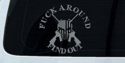 FAFO F*ck Around and Find Out with Flag Skull AR 15 Country Car or Truck Window Vinyl Decal Sticker (Telegrey)