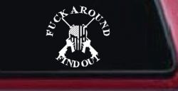 FAFO F*ck Around and Find Out with Flag Skull AR 15 Country Car or Truck Window Decal Sticker