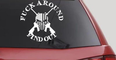 FAFO F*ck Around and Find Out with Flag Skull AR 15 Country Car or Truck Window Vinyl Decal Sticker