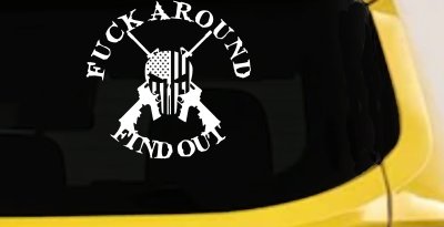 FAFO F*ck Around and Find Out with Flag Skull AR 15 Country Car or Truck Window Vinyl Decal Sticker