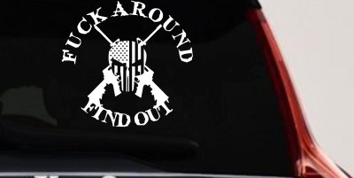 FAFO F*ck Around and Find Out with Flag Skull AR 15 Country Car or Truck Window Vinyl Decal Sticker