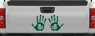 2 pack Left and Right Muddy Wave Hand Rubber Duck Off Road Car or Truck Window Vinyl Decal Sticker (Dark Green)