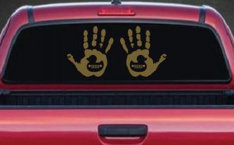 2 pack Left and Right Muddy Wave Hand Rubber Duck Off Road Car or Truck Window Vinyl Decal Sticker (Gold)