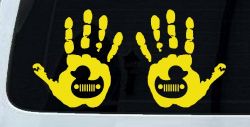 2 pack Left and Right Muddy Wave Hand Rubber Duck Off Road Car or Truck Window Vinyl Decal Sticker (Yellow)