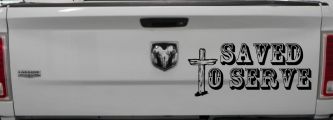 Saved To Serve With Wooden Cross Christian Car or Truck Window Decal Sticker (Black)