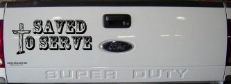 Saved To Serve With Wooden Cross Christian Car or Truck Window Decal Sticker (Black)