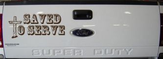 Saved To Serve With Wooden Cross Christian Car or Truck Window Decal Sticker (Brown)