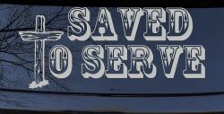 Saved To Serve With Wooden Cross Christian Car or Truck Window Decal Sticker (Light Gray)