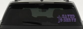 Saved To Serve With Wooden Cross Christian Car or Truck Window Decal Sticker (Purple)