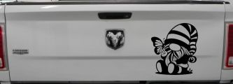 Gnome With Butterfly Butterflies Car or Truck Window Decal Sticker (Black)