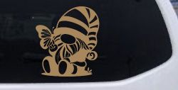 Gnome With Butterfly Butterflies Car or Truck Window Decal Sticker (Light Brown)