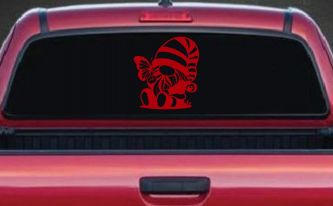 Gnome With Butterfly Butterflies Car or Truck Window Decal Sticker (Red)