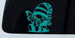 Gnome With Butterfly Butterflies Car or Truck Window Decal Sticker (Turquoise)