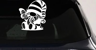 Gnome With Butterfly Butterflies Car or Truck Window Vinyl Decal Sticker