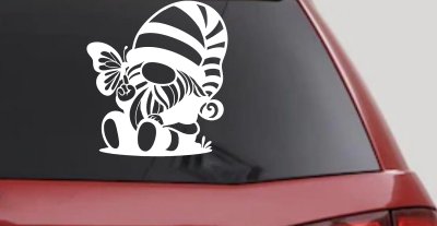 Gnome With Butterfly Butterflies Car or Truck Window Vinyl Decal Sticker